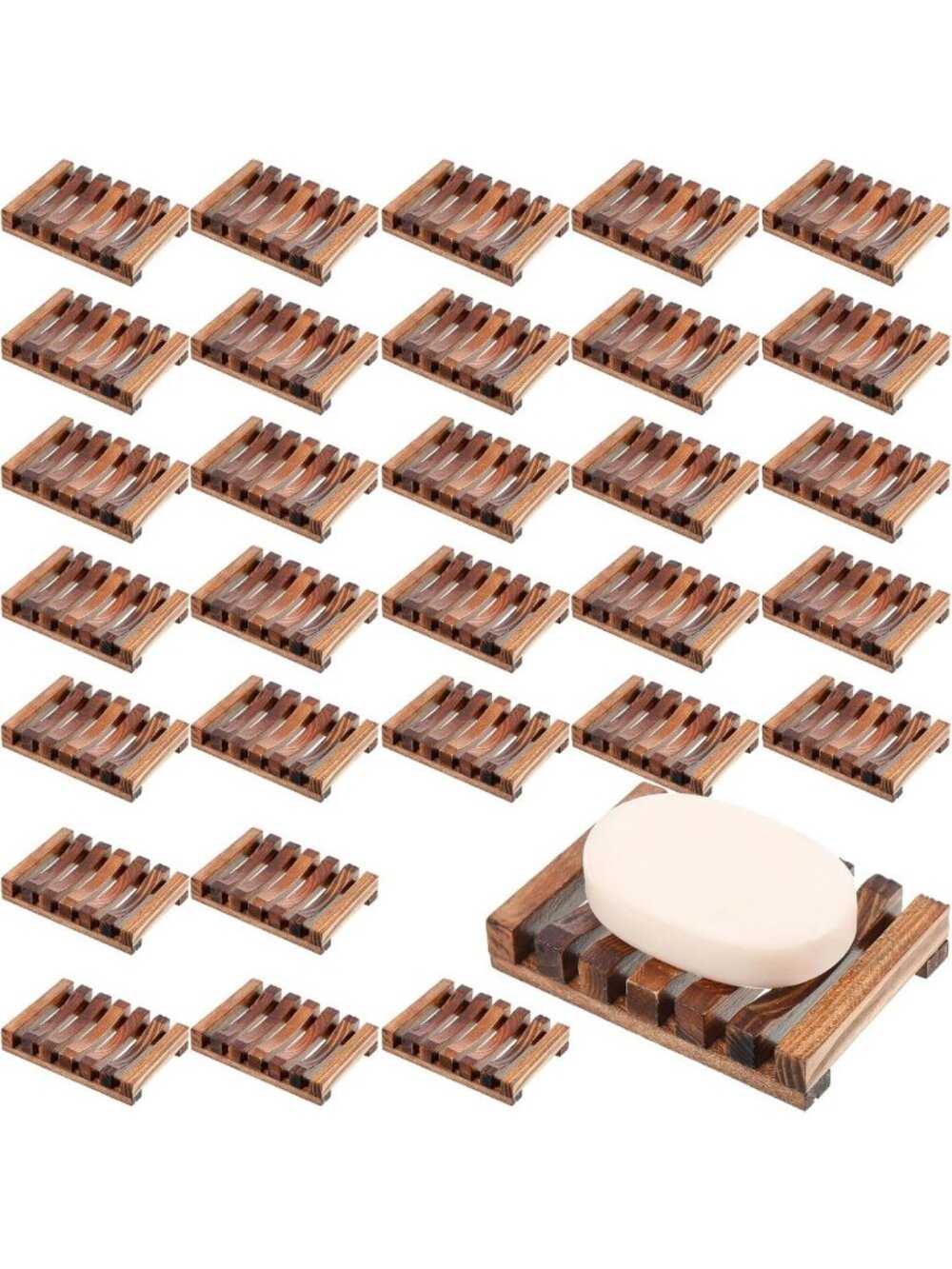 Skylety 50 Pieces Wooden Shower Soap Dish Bulk Soap Holder, Brown Color